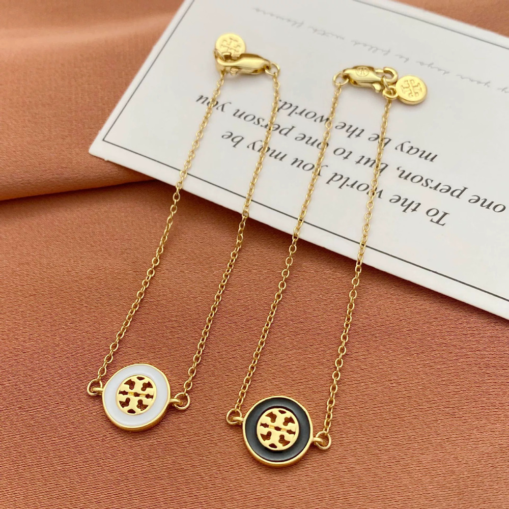 Tory Burch Series Personalized Hollow Letter Round Pendant Metal Bracelet